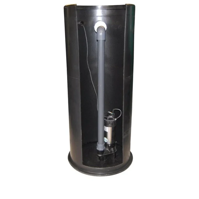 Micro-range pump-station tank cutaway with pump and internal pipework