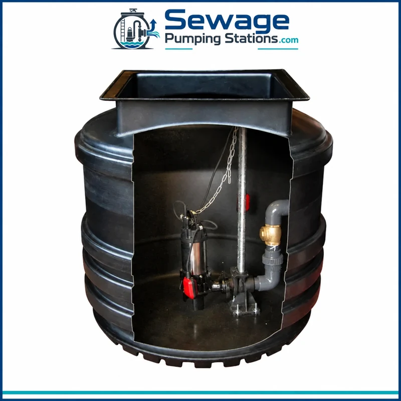 Representative Mini range pump station with pump and internal pipework