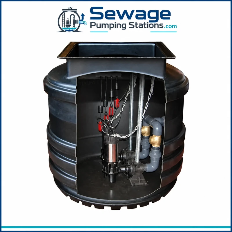 Twin-pump Mini-range tank cutaway with pumps and discharge pipework